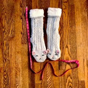 Grey mid-calf kitty slippers